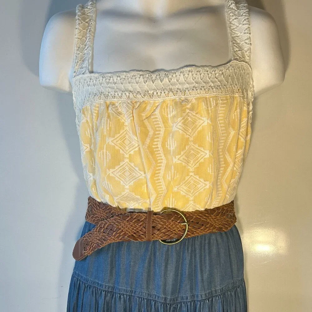Brown braided belt round brass buckle wardrobe staple boho essential